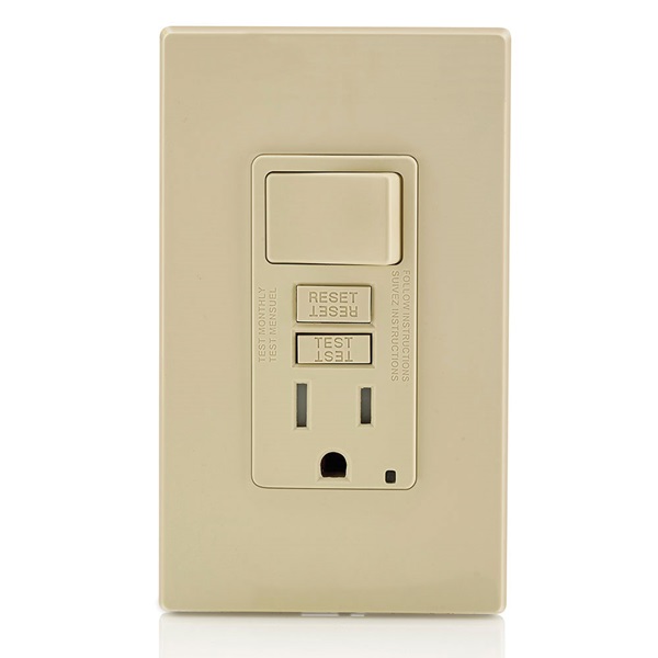 Leviton C91-GFSW1-00I Combination Switch, 2 -Pole, 15 A, 125 V, Ivory - 2