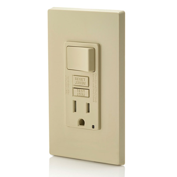 Leviton C91-GFSW1-00I Combination Switch, 2 -Pole, 15 A, 125 V, Ivory - 3