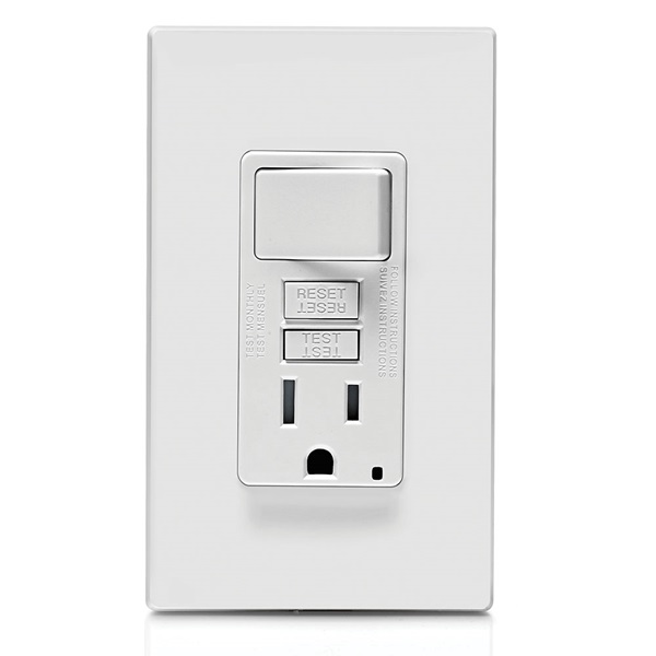 Leviton C92-GFSW1-00W Combination Switch, 2 -Pole, 15 A, 125 V, White - 2