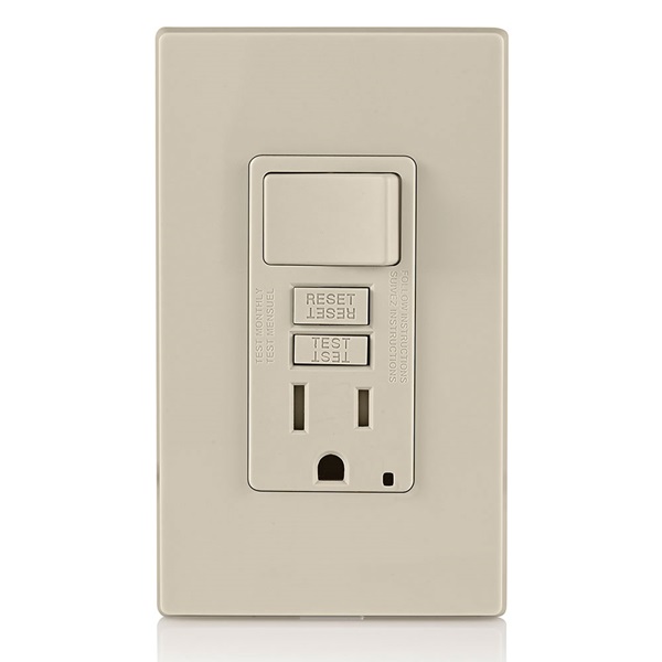 Leviton C96-GFSW1-00T Combination Switch, 2 -Pole, 15 A, 125 V, Light Almond - 2
