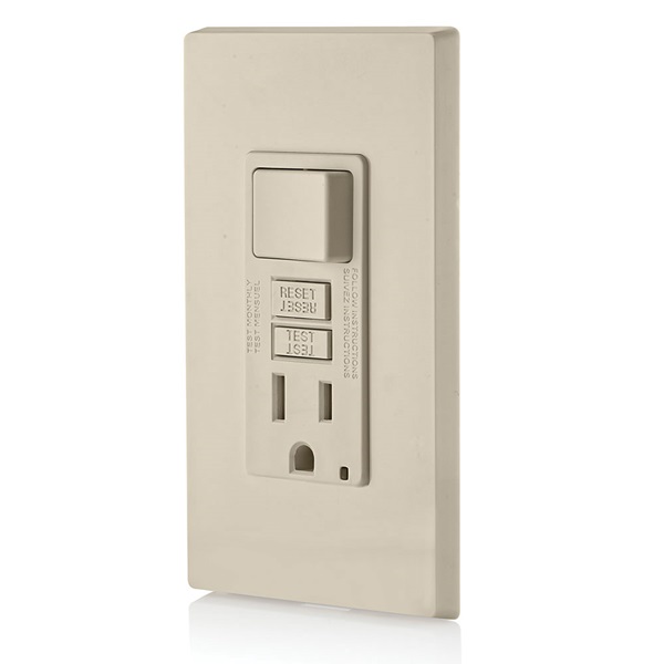 Leviton C96-GFSW1-00T Combination Switch, 2 -Pole, 15 A, 125 V, Light Almond - 3