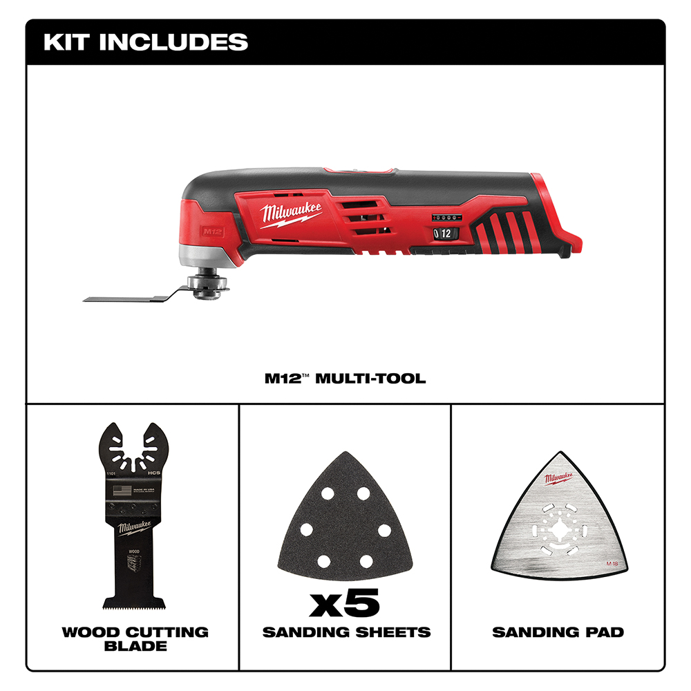 Milwaukee M12 2426-20 Multi-Tool, Tool Only, 12 V, 1.4 Ah, 5000 to 20,000 opm, Variable-Speed Trigger Control - 2
