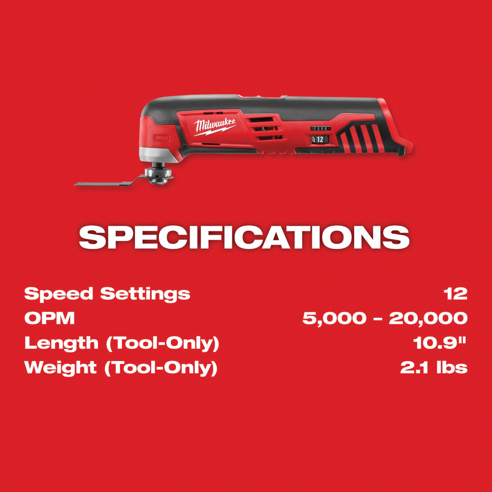 Milwaukee M12 2426-20 Multi-Tool, Tool Only, 12 V, 1.4 Ah, 5000 to 20,000 opm, Variable-Speed Trigger Control - 4