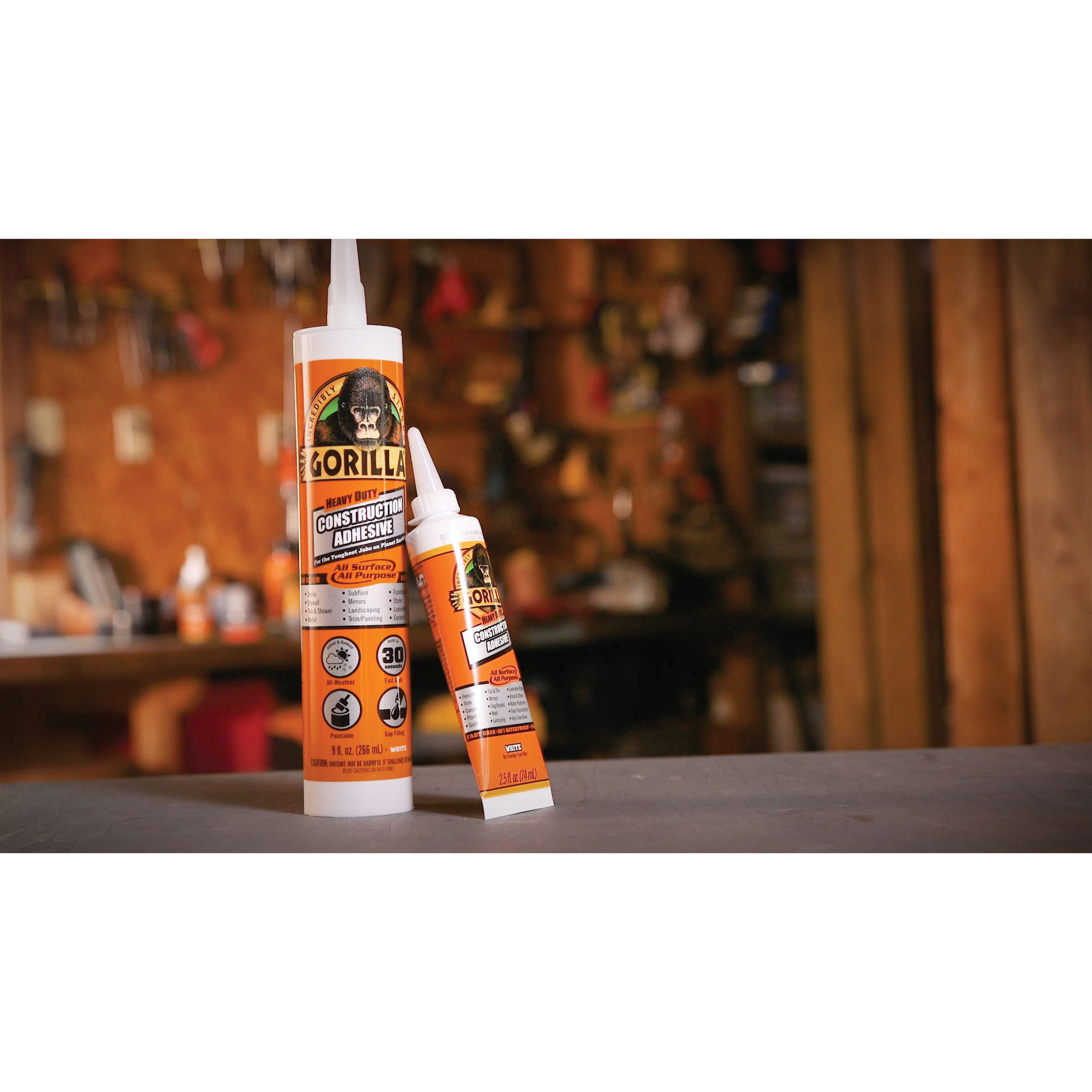 Gorilla 8020002 Construction Adhesive, White, 2.5 oz - 1