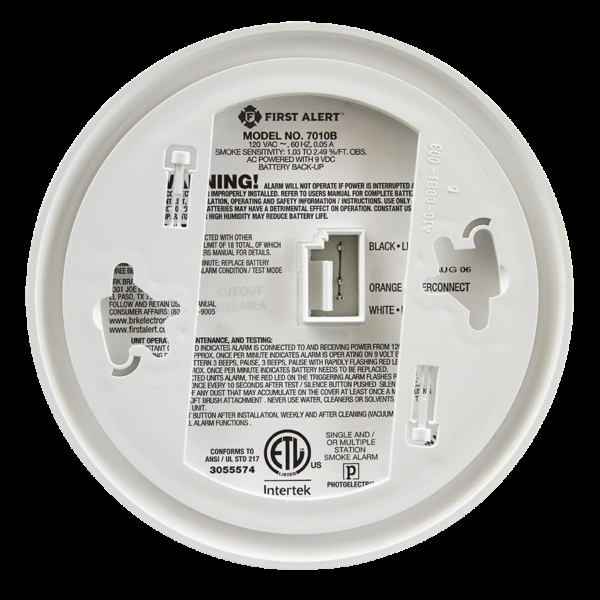 First Alert 7010B Smoke Alarm, 120 V, Photoelectric Sensor, 85 dB, White - 3
