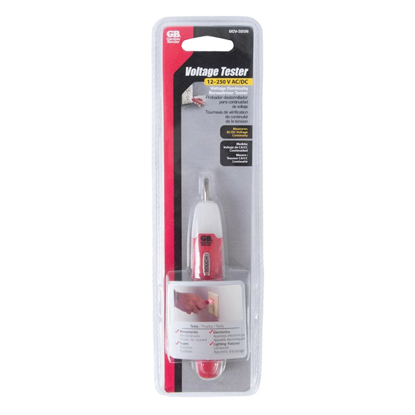 Gardner Bender GCV-3206 Probe and Continuity Tester with Screwdriver Tip, 12 to 250 VAC/VDC, LED Display, Red - 2