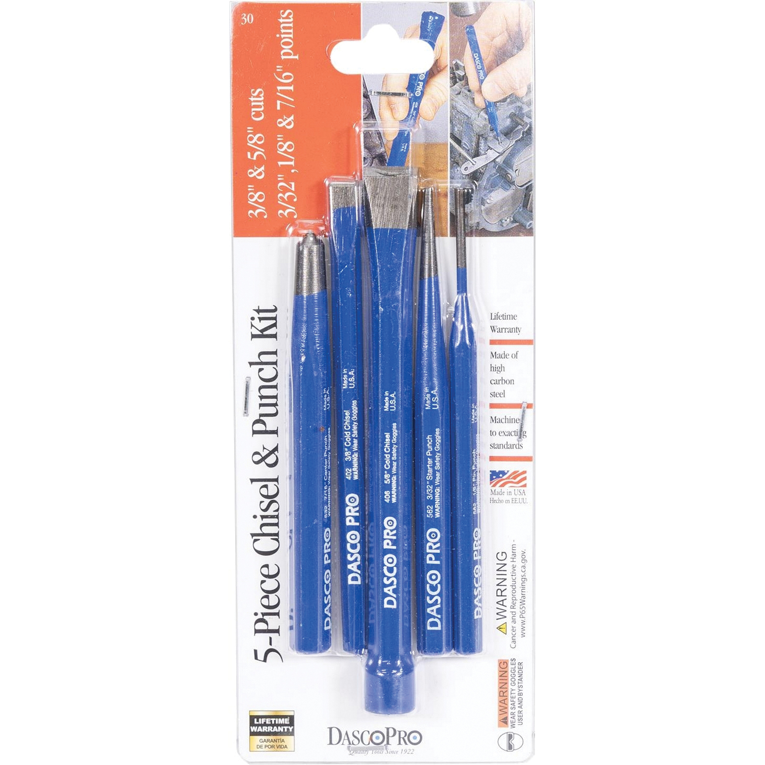 Dasco Pro 30 Punch and Chisel Kit, 5-Piece, HCS - 2