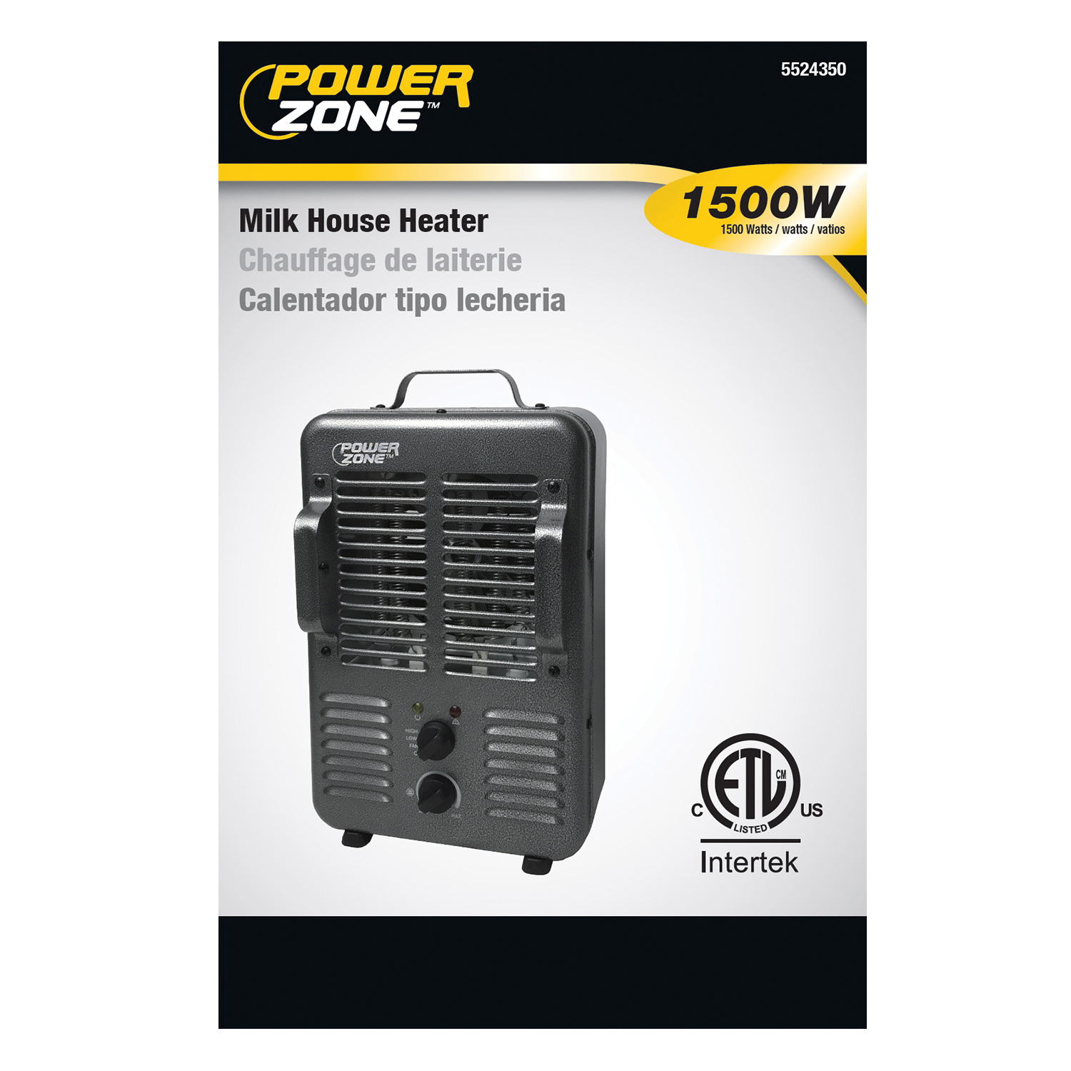 PowerZone BNS-15U3 Deluxe Portable Utility Heater, 12.5 A, 120 V, 1300, 1500 W, 2-Heating Stage, Gray - 3