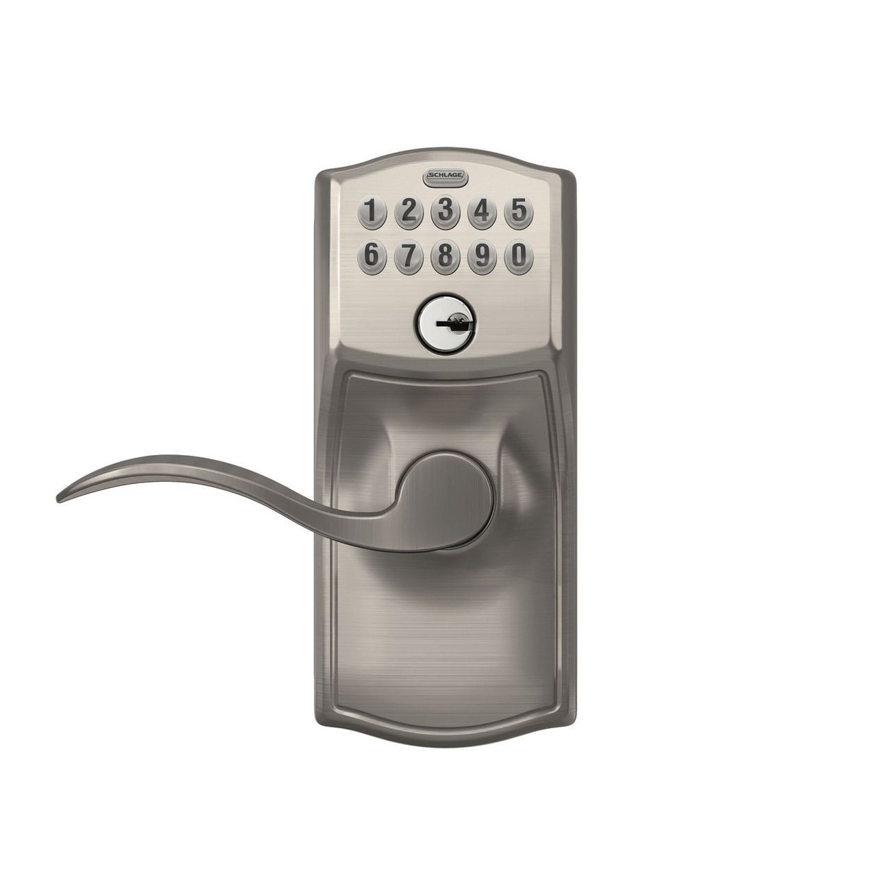 Schlage FE595V CAM/ACC 619 Keypad Lock with Flex-Lock, Wave Design, Satin Nickel, Residential, 2 Grade, Metal, Yes - 2