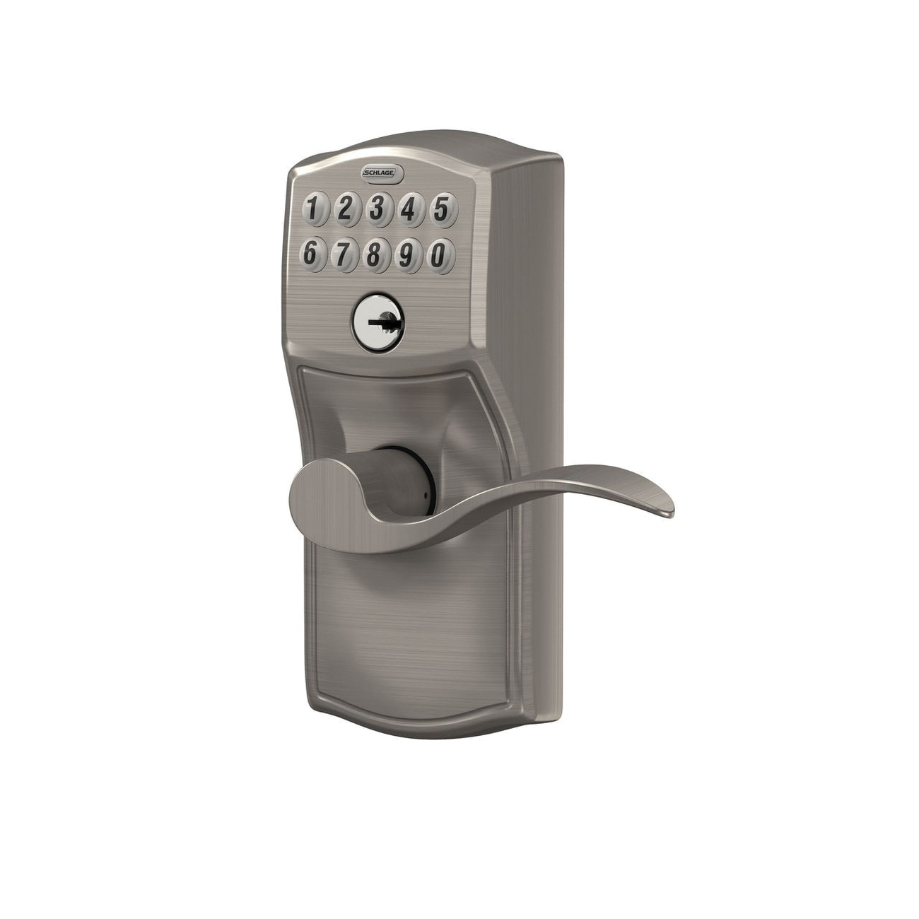 Schlage FE595V CAM/ACC 619 Keypad Lock with Flex-Lock, Wave Design, Satin Nickel, Residential, 2 Grade, Metal, Yes - 3