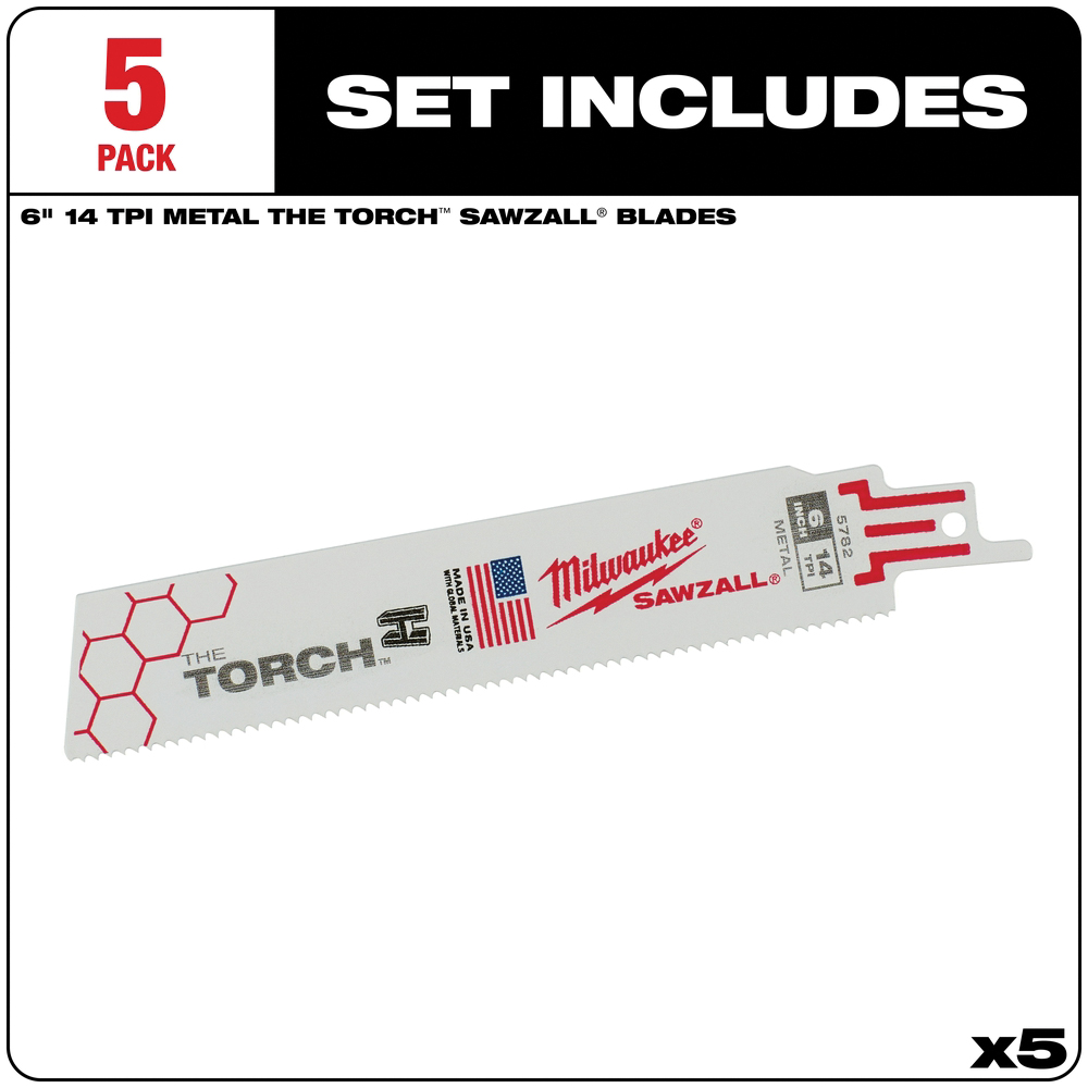 Milwaukee The Torch 48-00-5782 Reciprocating Saw Blade, 1 in W, 6 in L, 14 TPI, Bi-Metal Cutting Edge - 2