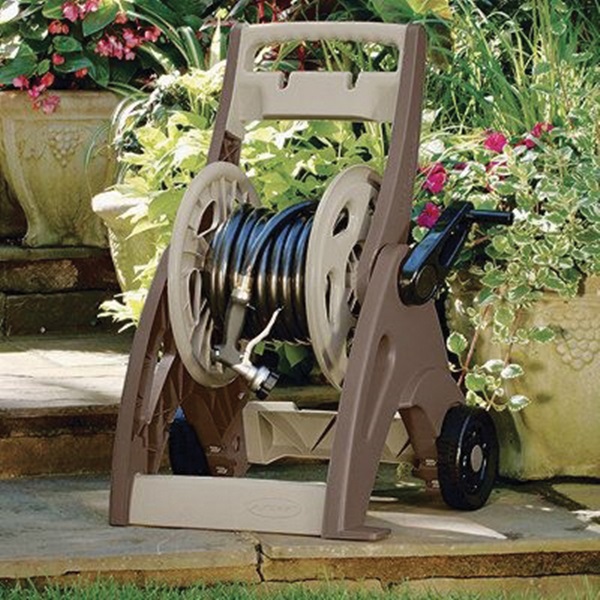 Suncast JNF175B Hose Reel Cart, 5/8 in Hose, 175 ft of 5/8 in Hose, Crank Handle, Vinyl, Light Taupe/Mocha Color - 2