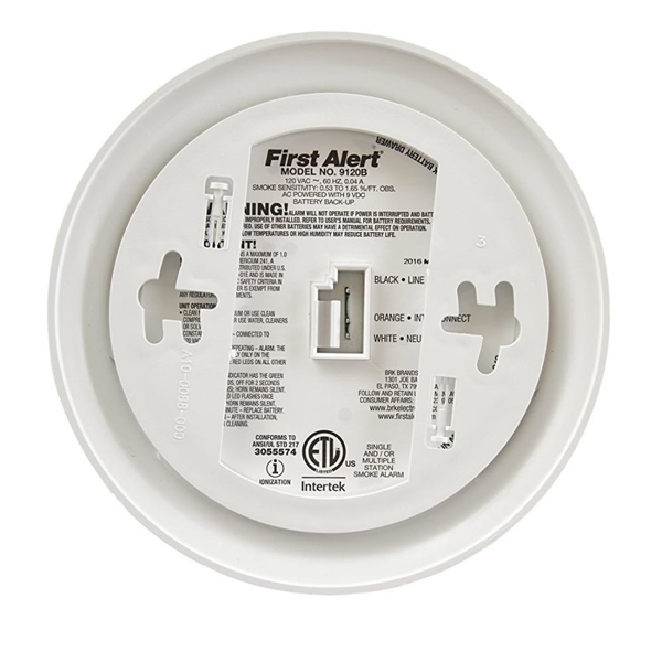 First Alert 9120B6CP Smoke Alarm, 120 V, Ionization Sensor, 85 dB - 3