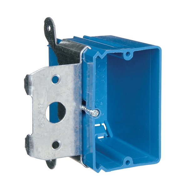 Carlon B121ADJ New Work Outlet Box, 21 cu-in, 1-Gang, PVC, Blue, Bracket - 2