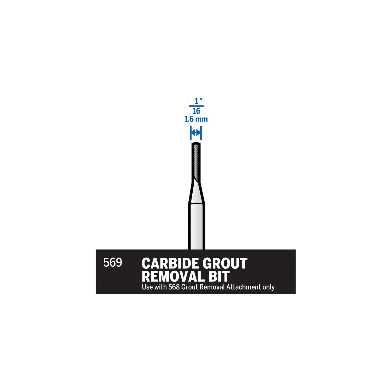 Dremel 569 Grout Removal Bit, 1/16 in Dia, 1-1/2 in L, 6 mm L Flute, 1/8 in Dia Shank, Steel - 5