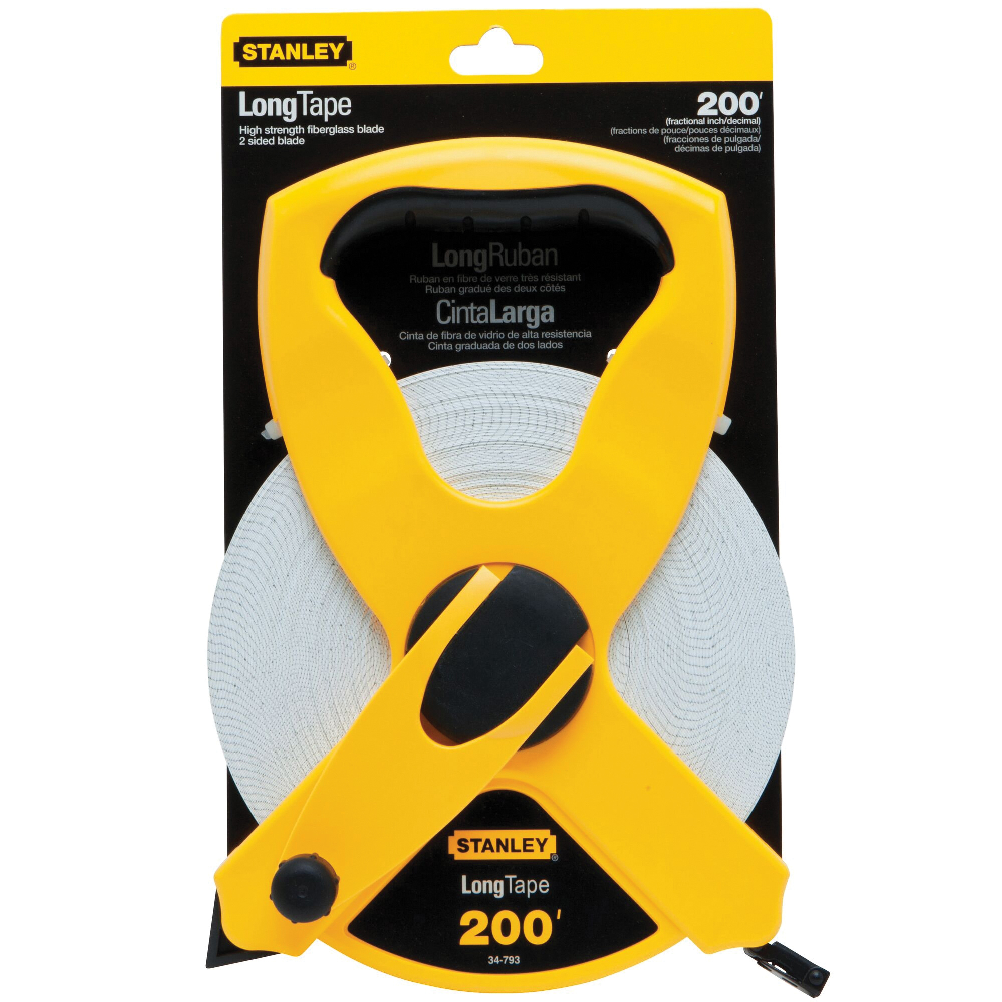 STANLEY 34-793 Tape Measure, 200 ft L Blade, 1/2 in W Blade, Fiberglass Blade, ABS Case, Black/Yellow Case - 2