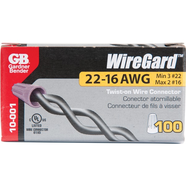 Gardner Bender WireGard GB-1 Series 10-001 Wire Connector, Gray, 22 to 16 AWG Wire, Steel Contact, 100/CT - 4