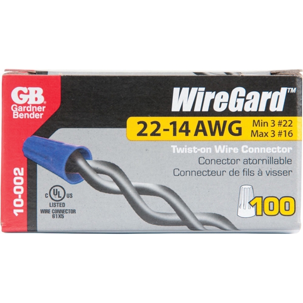 Gardner Bender WireGard GB-2 Series 10-002 Wire Connector, Blue, 22 to 16 AWG Wire, Steel Contact, 100/BX - 4