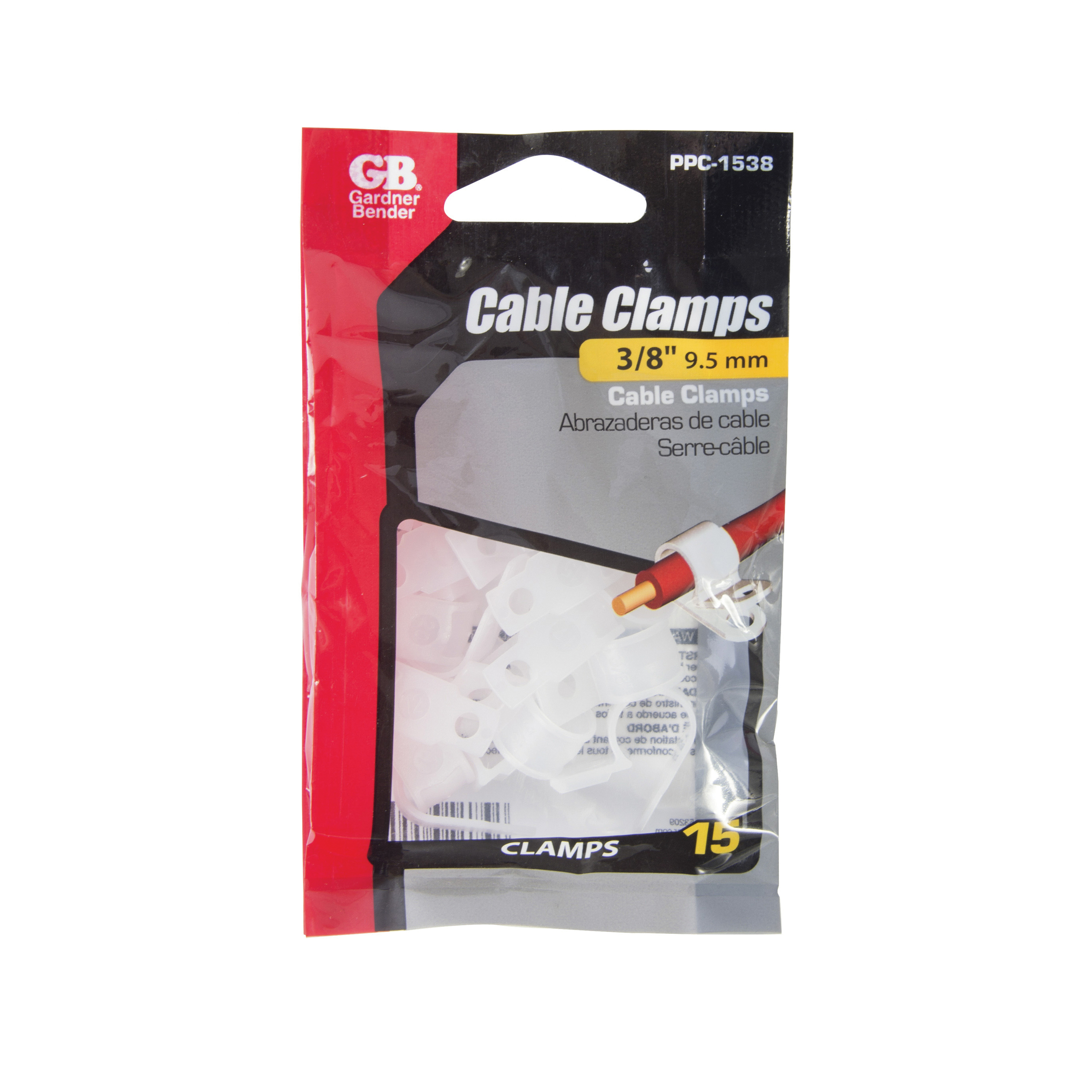 Gardner Bender PPC-1538 Cable Clamp, 3/8 in Max Bundle Dia, Plastic, White - 3