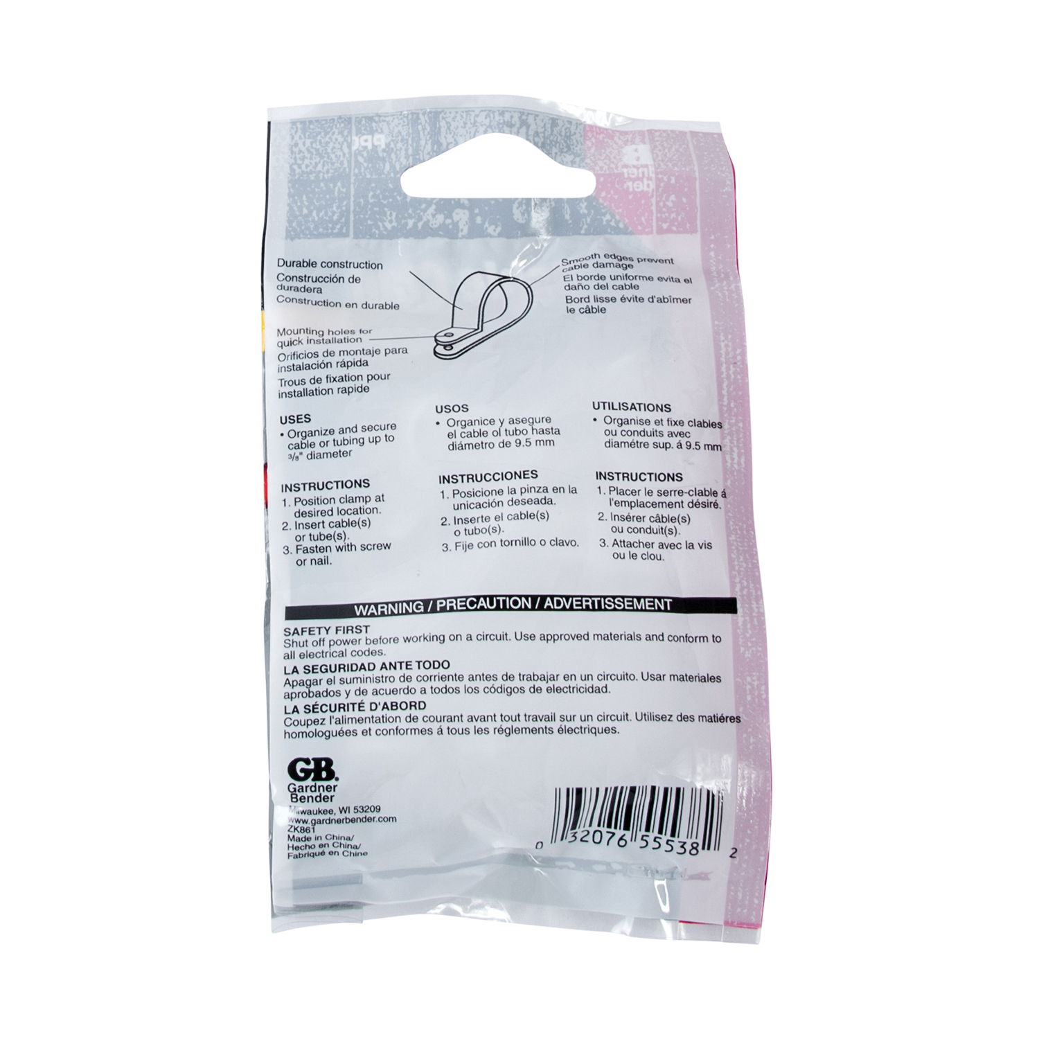 Gardner Bender PPC-1538 Cable Clamp, 3/8 in Max Bundle Dia, Plastic, White - 4
