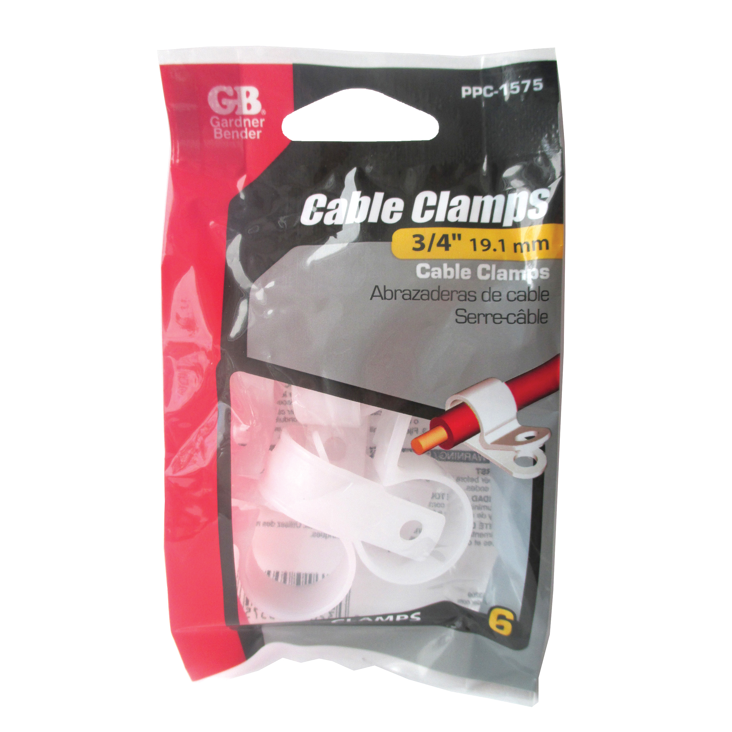 Gardner Bender PPC-1575 Cable Clamp, 3/4 in Max Bundle Dia, Plastic, White - 2