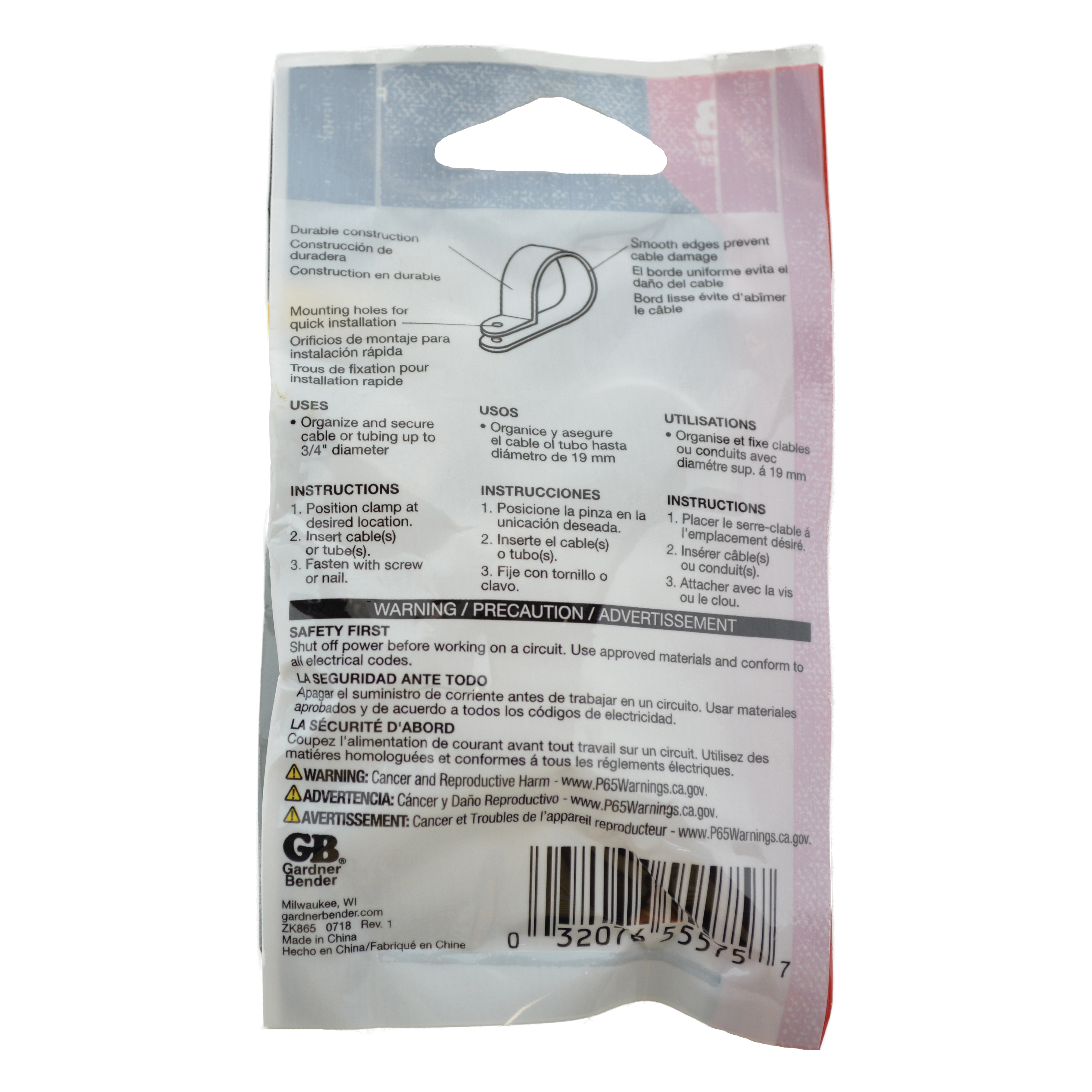 Gardner Bender PPC-1575 Cable Clamp, 3/4 in Max Bundle Dia, Plastic, White - 3