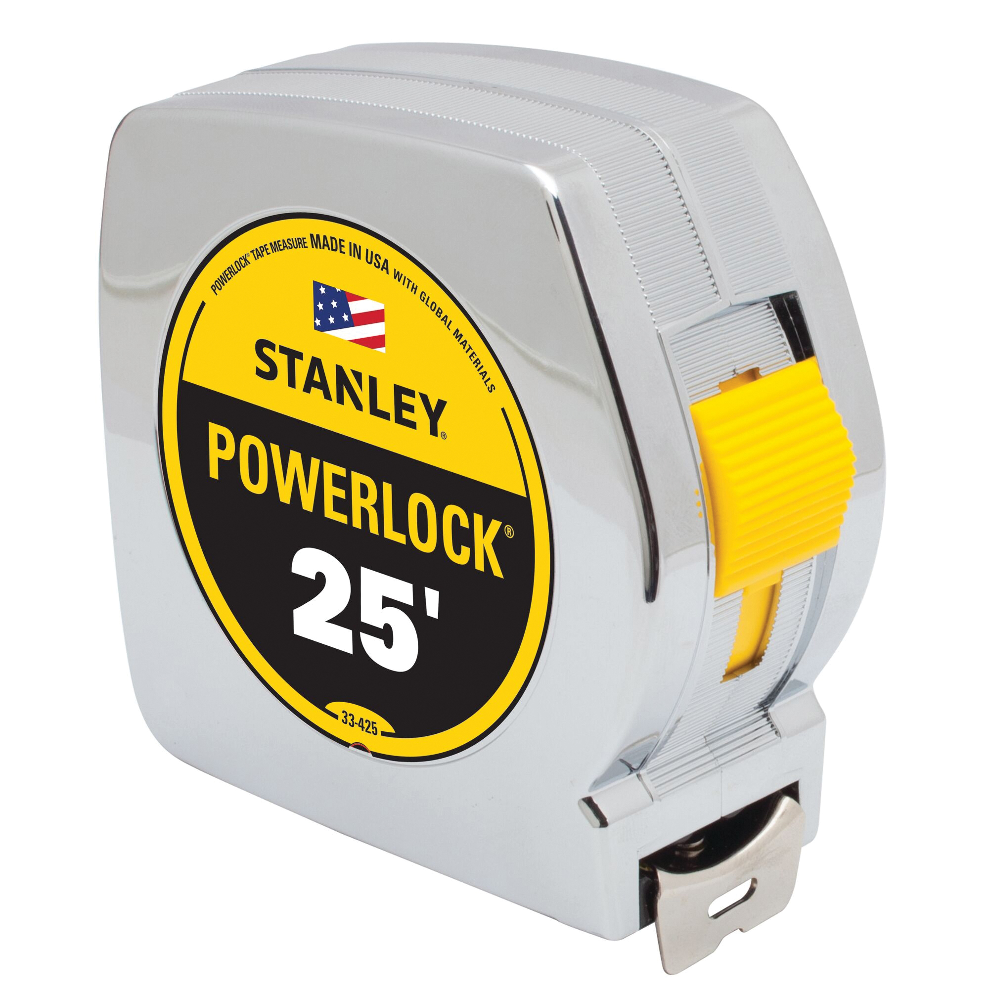 STANLEY PowerLock 33-425 Tape Measure, 25 ft L Blade, 1 in W Blade, Steel Blade, ABS Case, Chrome Case - 2