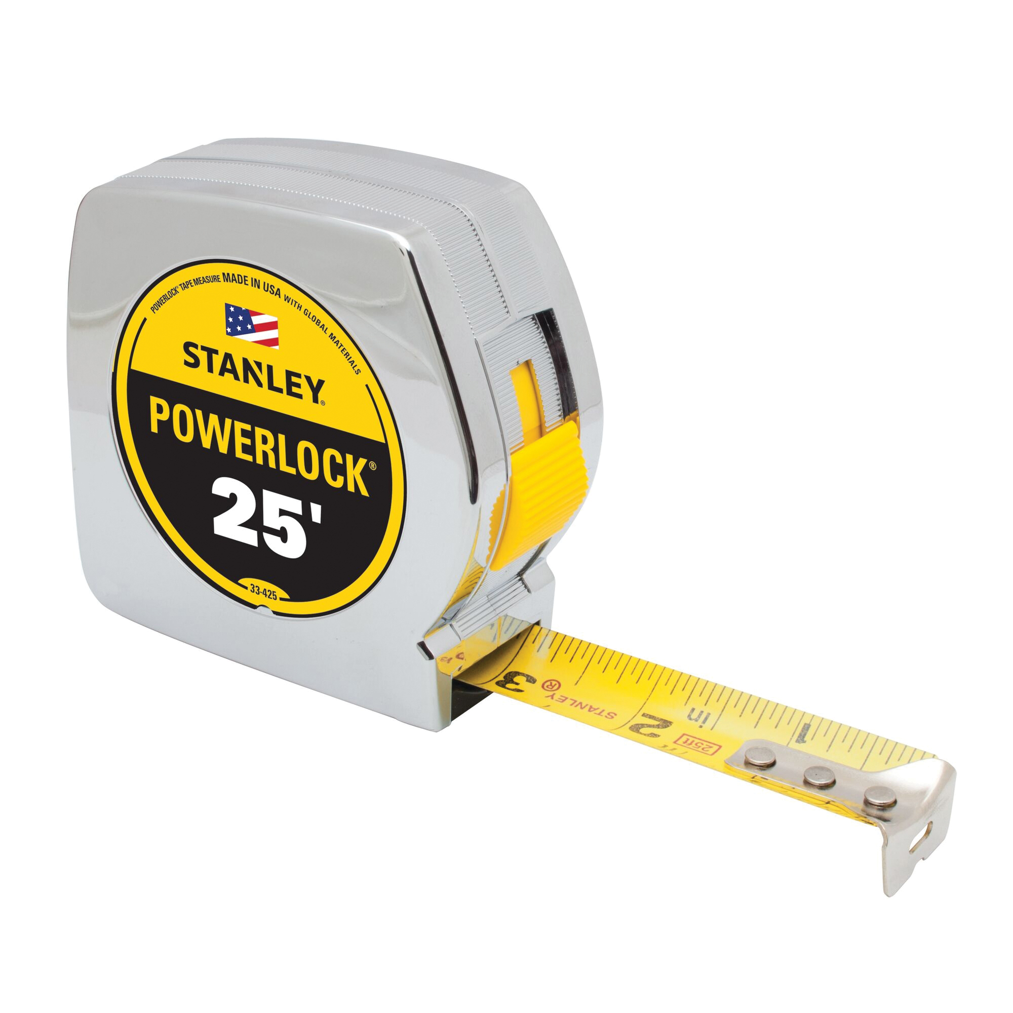 STANLEY PowerLock 33-425 Tape Measure, 25 ft L Blade, 1 in W Blade, Steel Blade, ABS Case, Chrome Case - 3