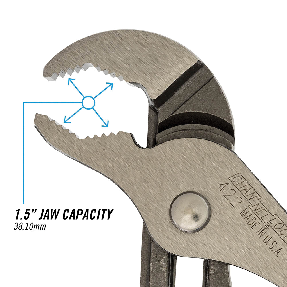 Channellock 422 Tongue and Groove Pliers, 9-1/2 in OAL, 1-1/2 in Jaw Opening, Blue Handle, Cushion Grip Handle - 4