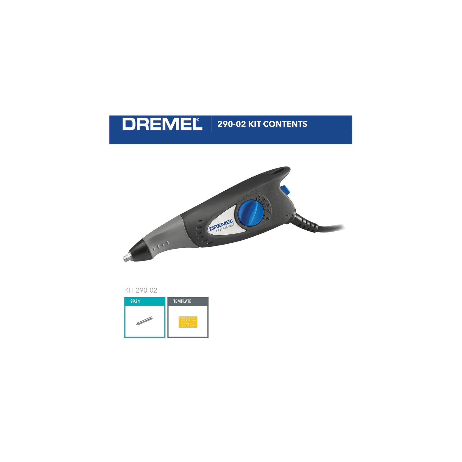 Dremel 290-02 Engraver Kit, 0.02 A, 7200 spm, Includes: (1) Carbide Tip and (1) Letter/Number Template - 3