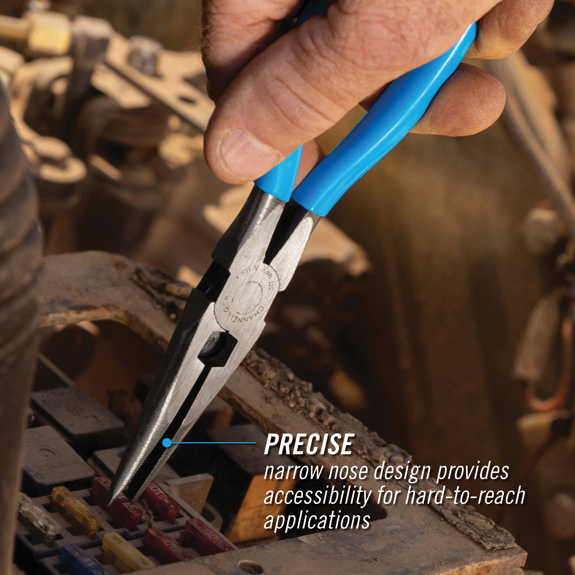 Channellock 317 Nose Pliers, 8 in OAL, 2-1/4 in Jaw Opening, Blue Handle, Ergonomic Handle, 7/8 in W Jaw, 2.36 in L Jaw - 2