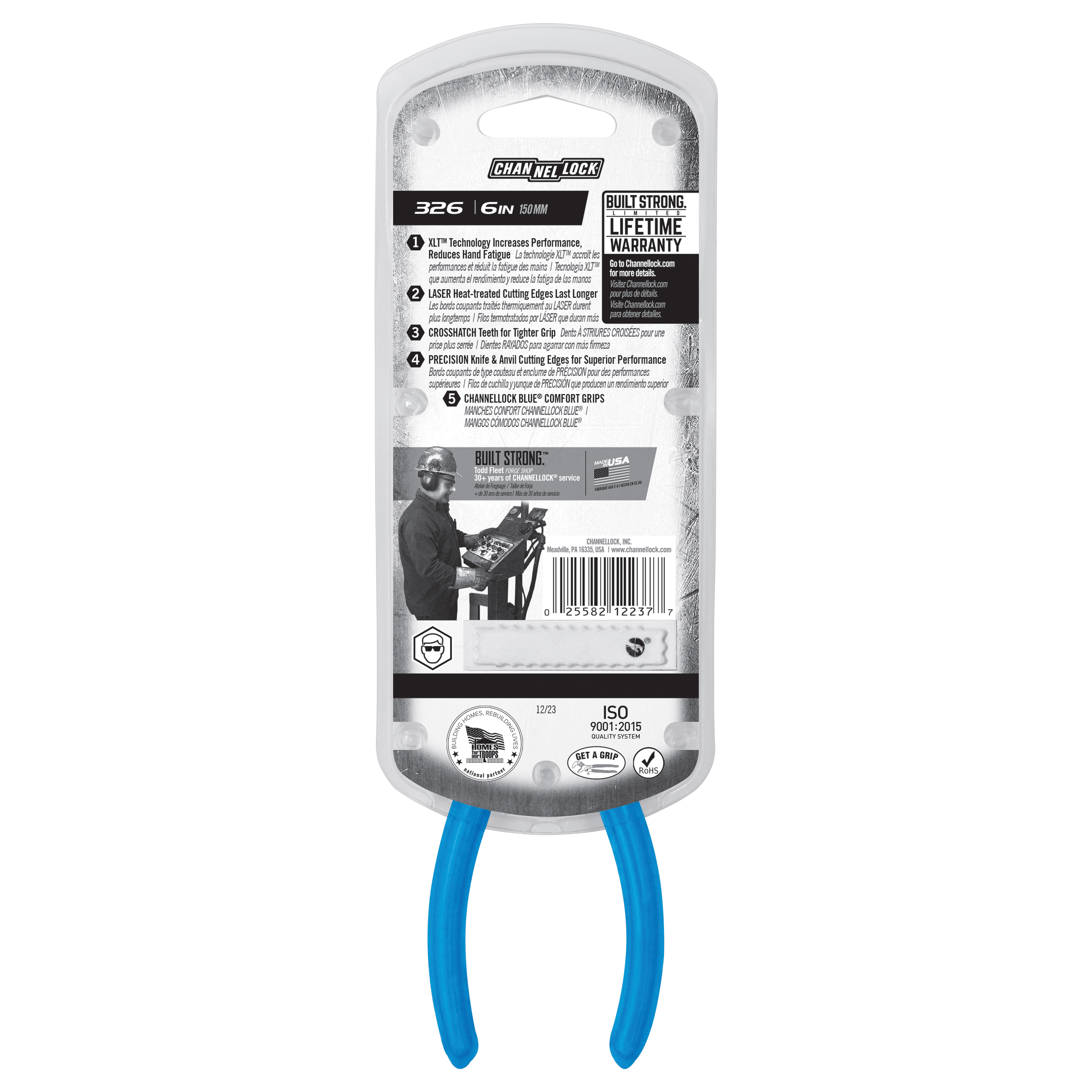 Channellock 326 Nose Pliers, 6.1 in OAL, 1-5/32 in Jaw Opening, Blue Handle, Ergonomic Handle, 3/4 in W Jaw - 3