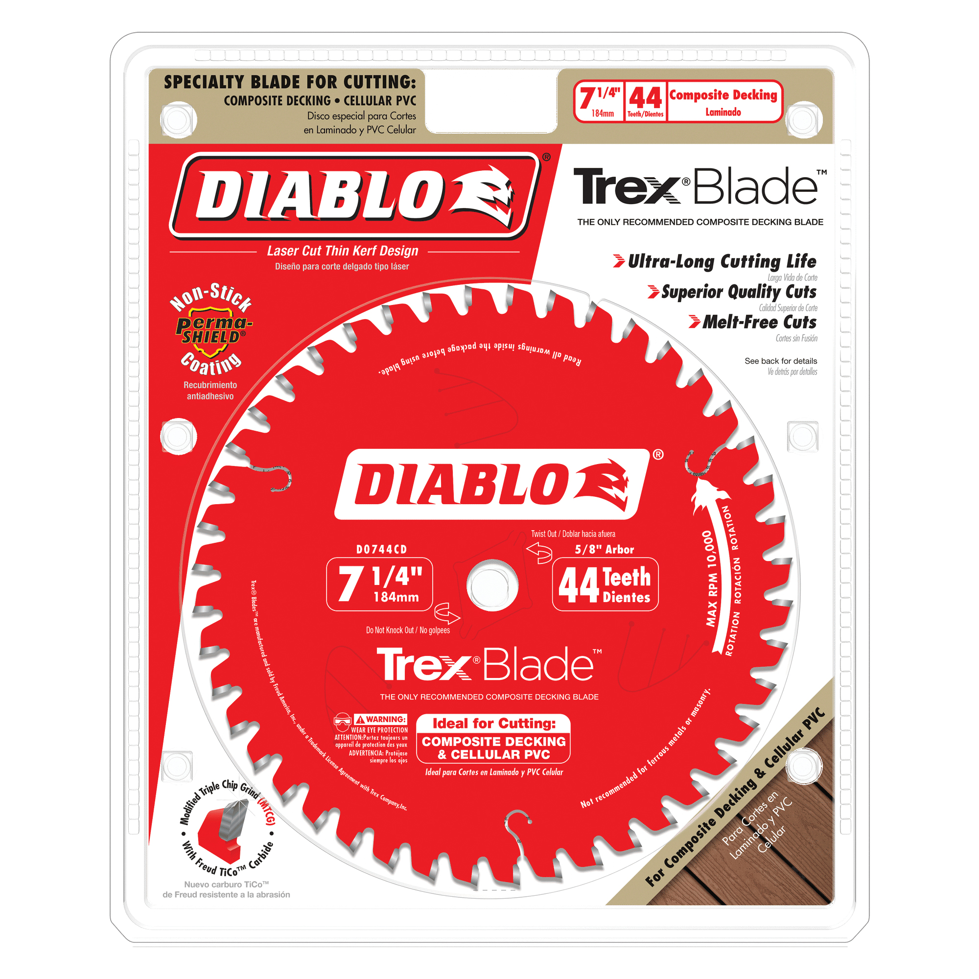 Diablo D0744CD Circular Saw Blade, 7-1/4 in Dia, 5/8 in Arbor, 44-Teeth, Carbide Cutting Edge - 2