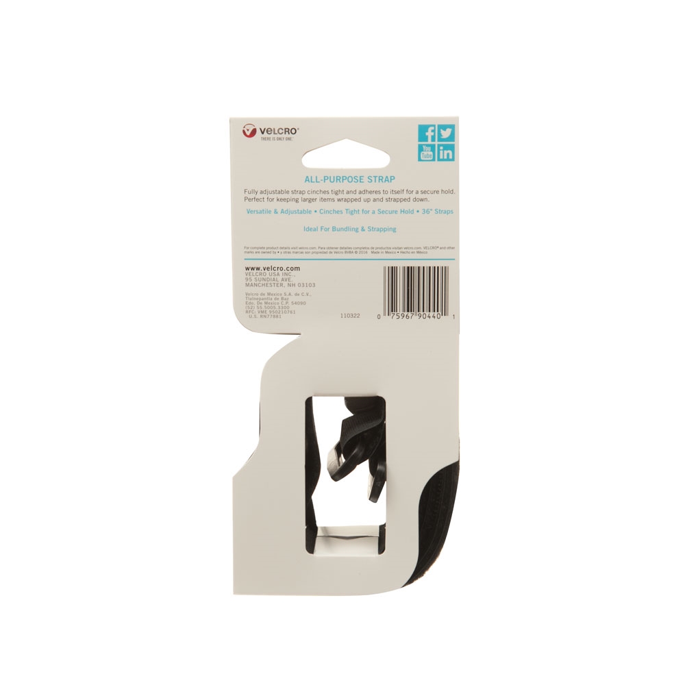 VELCRO Brand 90440 Hook and Loop Fastener, 2 in W, 36 in L, Velcro, Black - 2