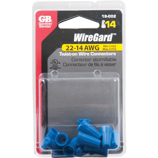 Gardner Bender WireGard GB-2 Series 19-002 Wire Connector, 22 to 16 AWG Wire, Steel Contact, Blue - 4