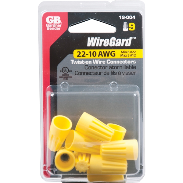 Gardner Bender WireGard GB-4 Series 19-004 Wire Connector, 18 to 10 AWG Wire, Steel Contact, Yellow - 4
