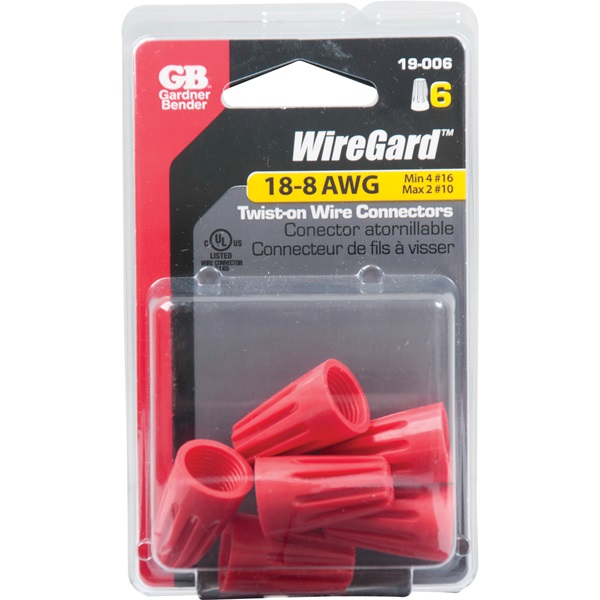 Gardner Bender WireGard GB-4 Series 19-006 Wire Connector, 18 to 10 AWG Wire, Steel Contact, Red - 4