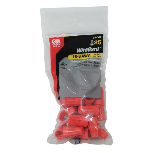 Gardner Bender WireGard 25-006 Wire Connector, 18 to 10 AWG Wire, Steel Contact, Polypropylene Housing Material, Red - 4