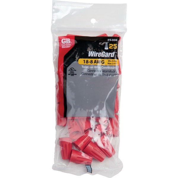 Gardner Bender WireGard 25-006 Wire Connector, 18 to 10 AWG Wire, Steel Contact, Polypropylene Housing Material, Red - 5