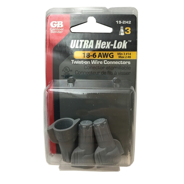 Gardner Bender Hex-Lok 19-2H2 Wire Connector, Gray, 14 to 6 AWG Wire, Copper Contact, Thermoplastic, 3/CD - 4