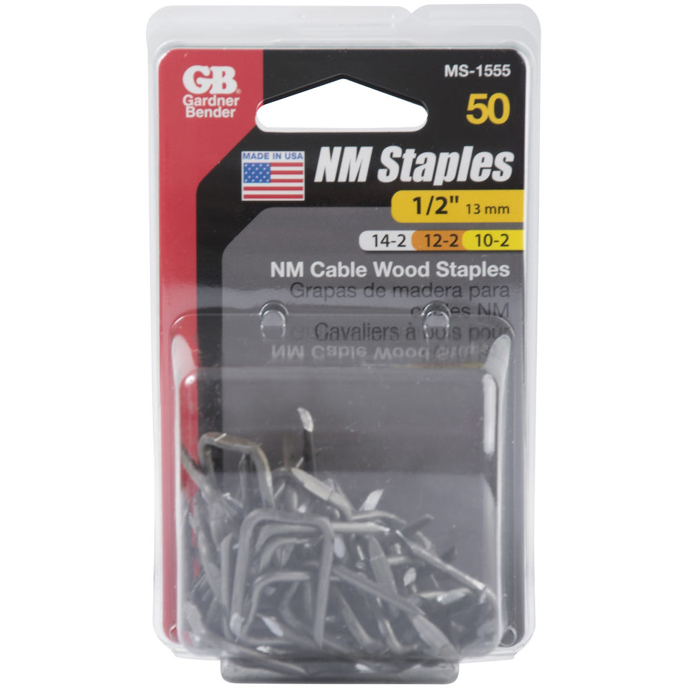 Gardner Bender MS-1555 Cable Staple, 1/2 in W Crown, 1-1/8 in L Leg, Metal, Graphite - 1