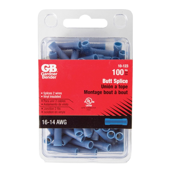 Gardner Bender 10-123 Insulated Butt Splice Connector, 600 V, 16 to 14 AWG Wire, Blue - 3
