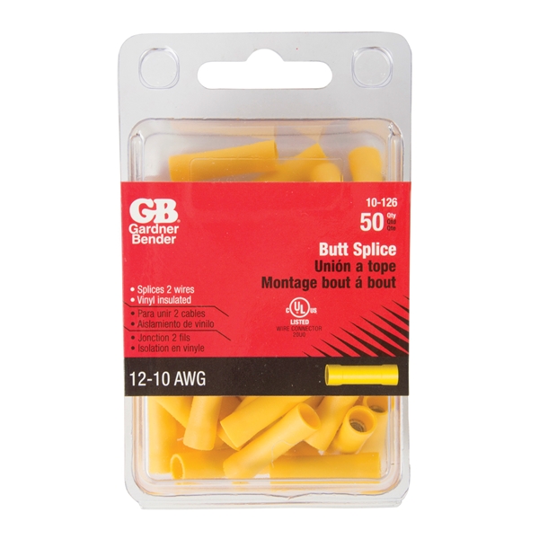 Gardner Bender 10-126 Insulated Butt Splice Connector, 600 V, 10 to 12 AWG Wire, Yellow - 3