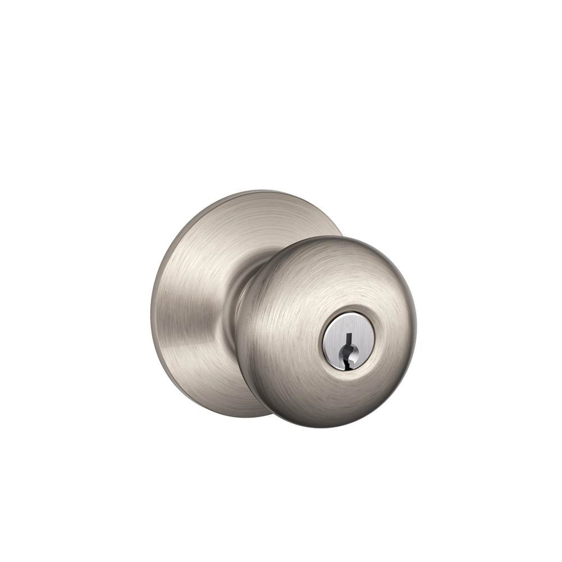 Schlage F Series F51A VPLY619 Entry Knob, Plymouth, Knob Handle, Satin Nickel, Metal, C Keyway, 2-3/4 in Dimensions, Yes - 2