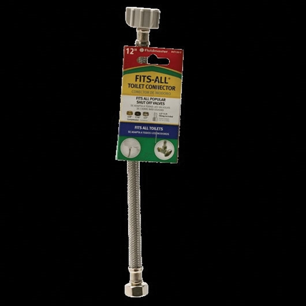 Fluidmaster Fits-All B4T12U Toilet Connector, 3/8 in Inlet, Compression Inlet, 7/8 in Outlet, Ballcock Outlet, 12 in L - 1