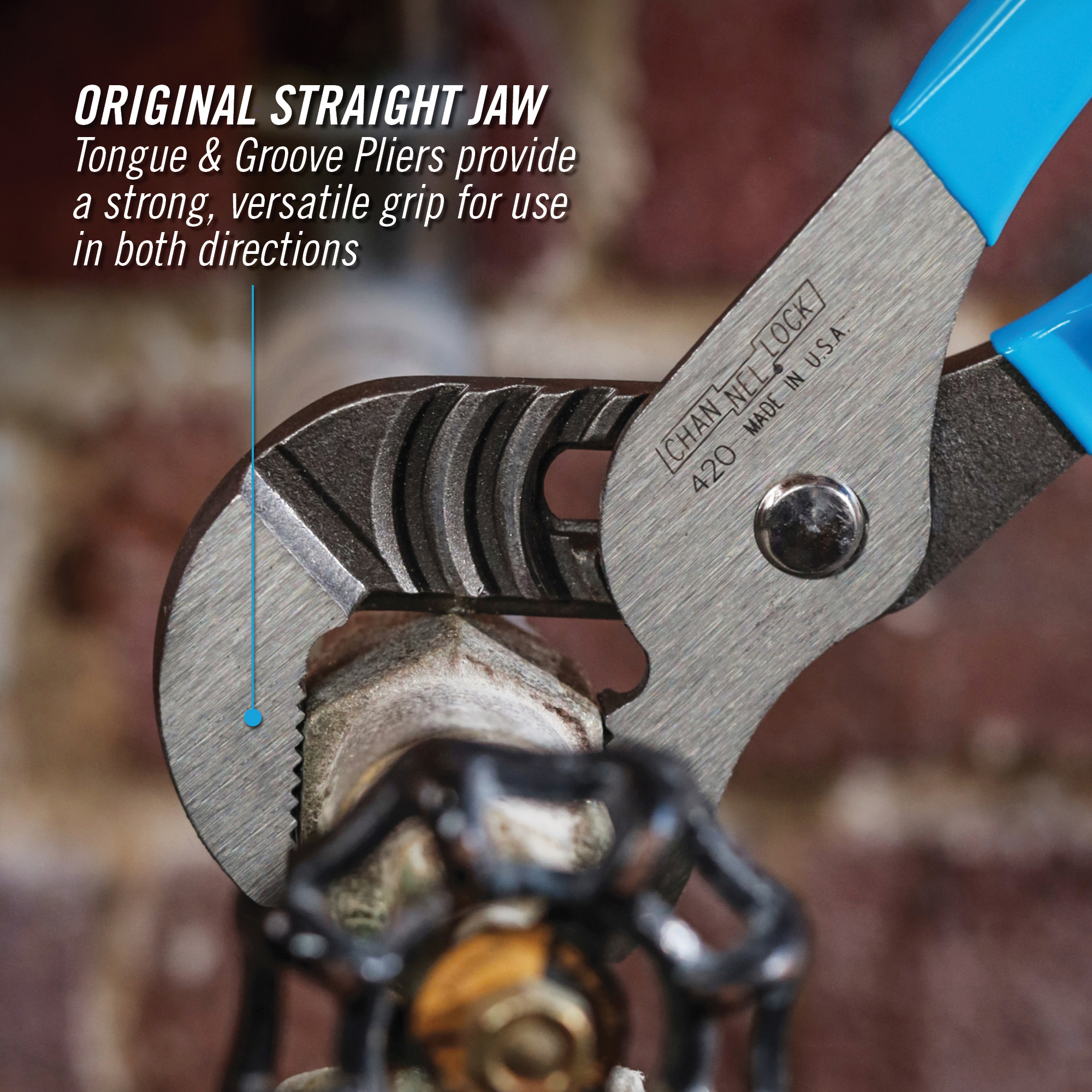 Channellock 420 Tongue and Groove Pliers, 9-1/2 in OAL, 1-1/2 in Jaw Opening, Blue Handle, Cushion Grip Handle - 3