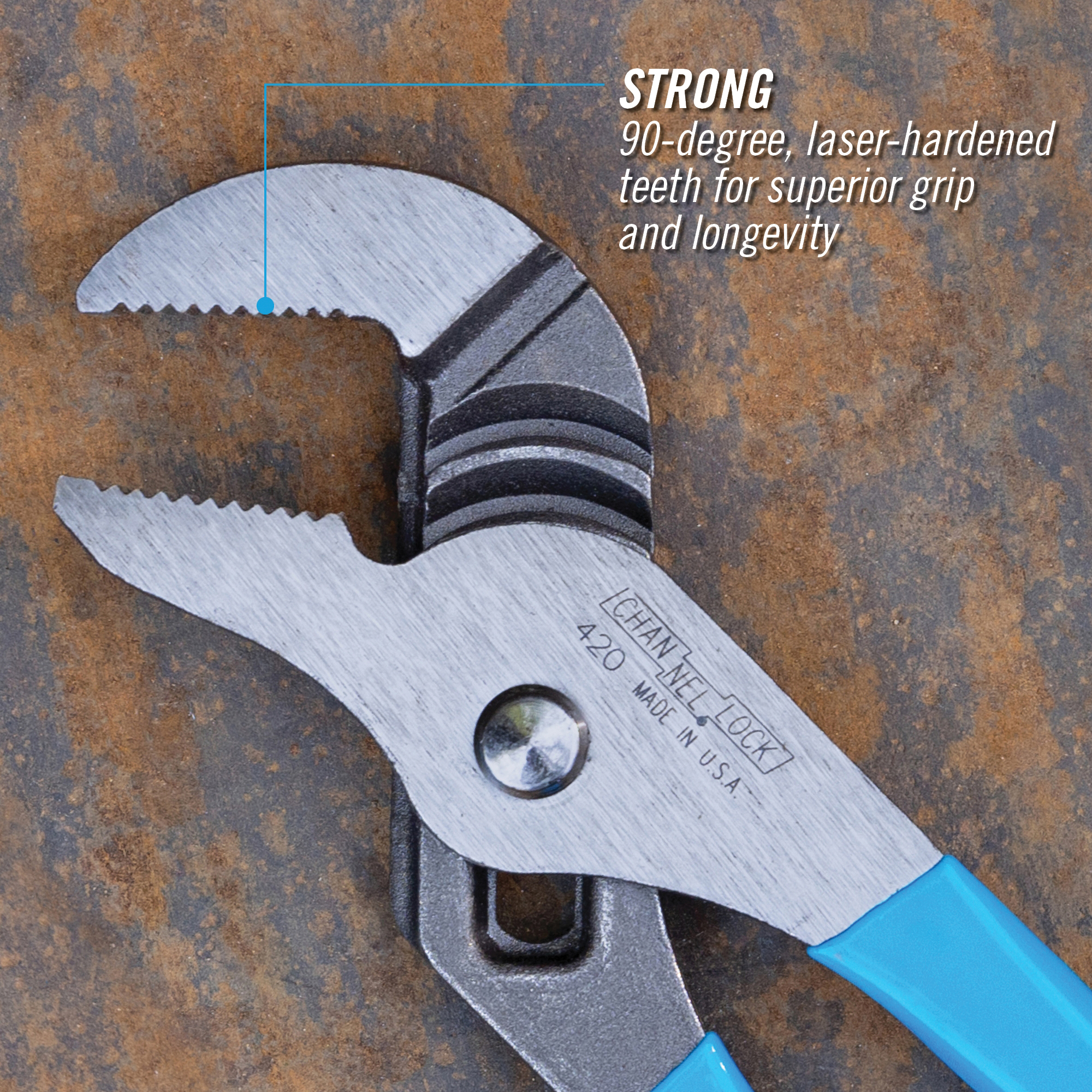 Channellock 420 Tongue and Groove Pliers, 9-1/2 in OAL, 1-1/2 in Jaw Opening, Blue Handle, Cushion Grip Handle - 4