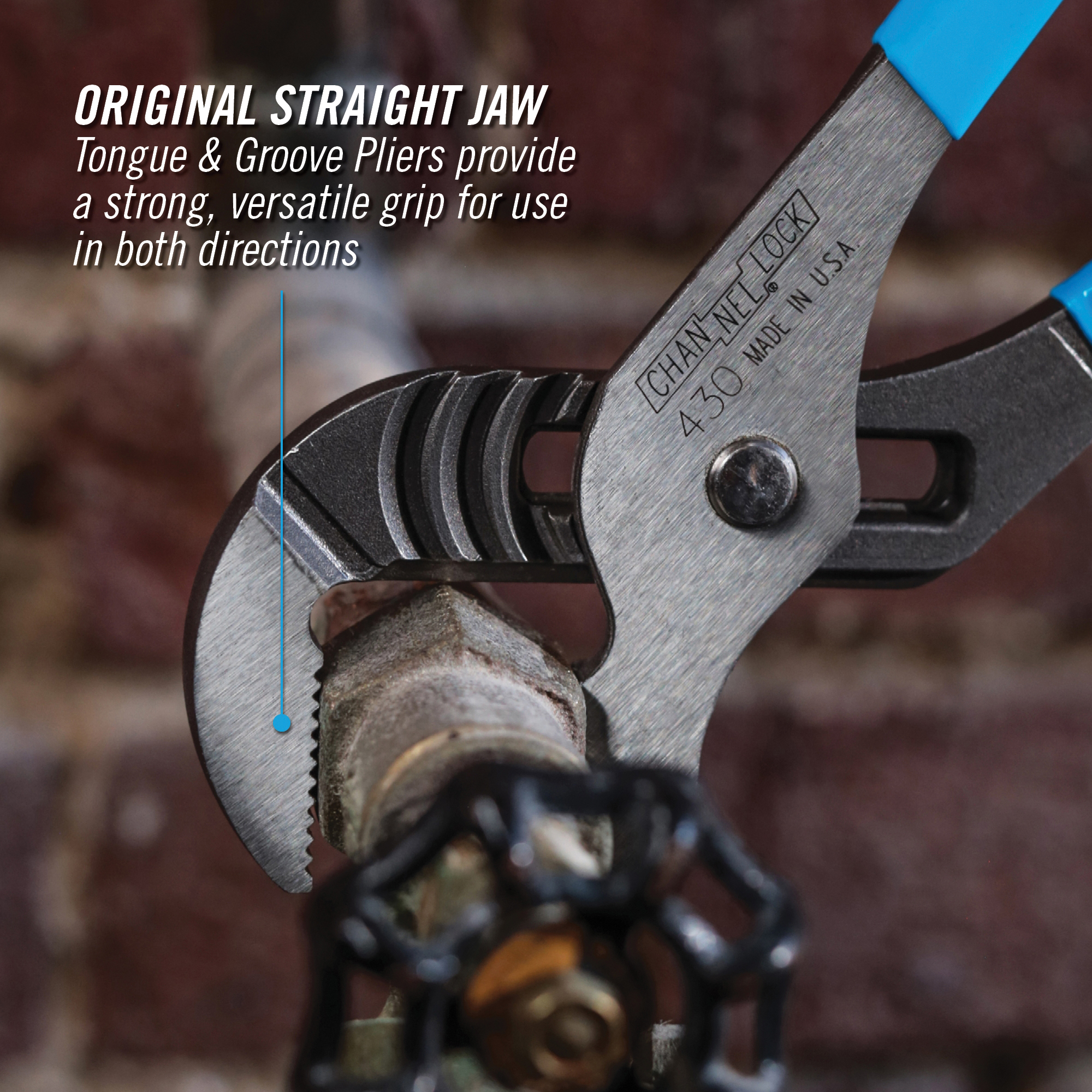Channellock 430 Tongue and Groove Pliers, 10 in OAL, 2 in Jaw Opening, Blue Handle, Cushion Grip Handle, 1.38 in L Jaw - 3