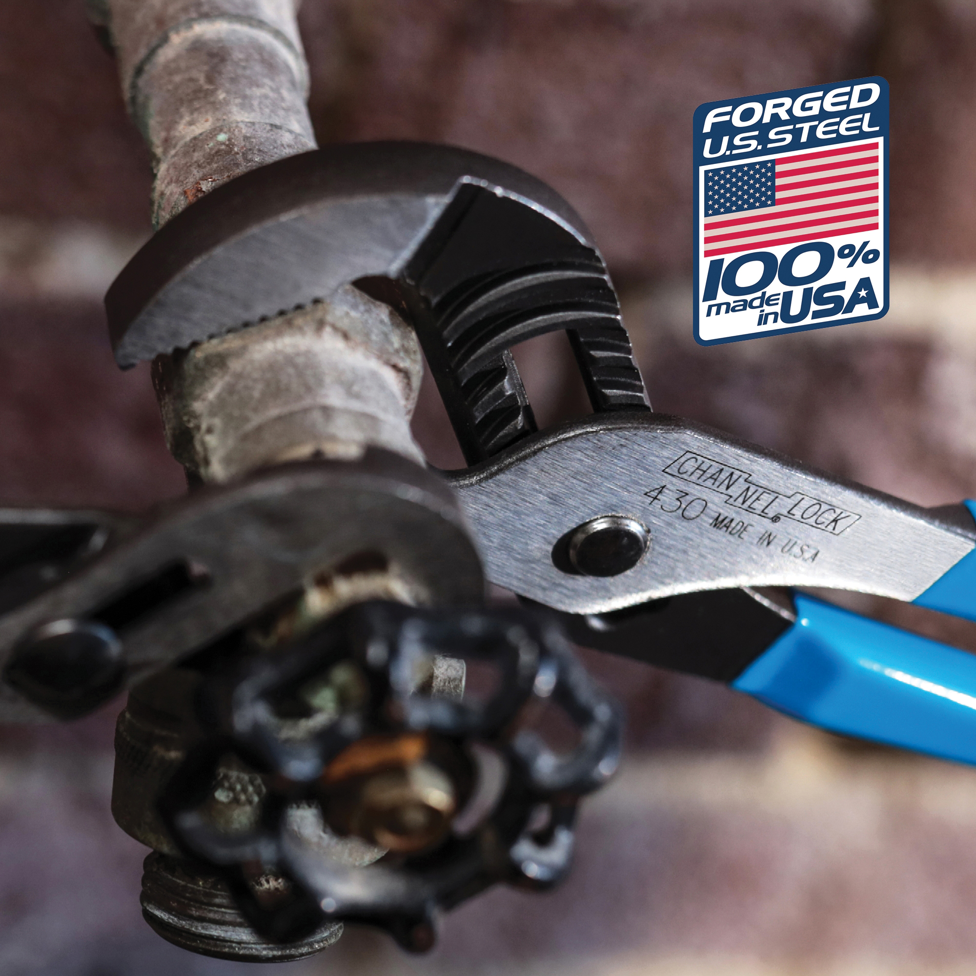 Channellock 430 Tongue and Groove Pliers, 10 in OAL, 2 in Jaw Opening, Blue Handle, Cushion Grip Handle, 1.38 in L Jaw - 4