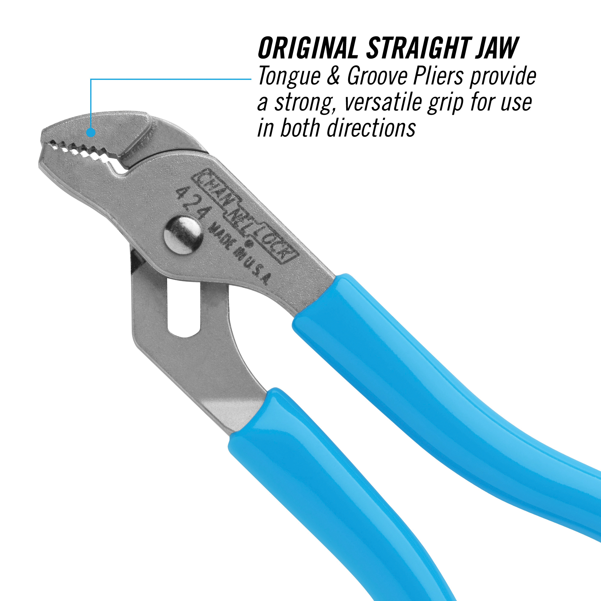 Channellock 424 Tongue and Groove Pliers, 4-1/2 in OAL, 1/2 in Jaw Opening, Blue Handle, Cushion Grip Handle - 3